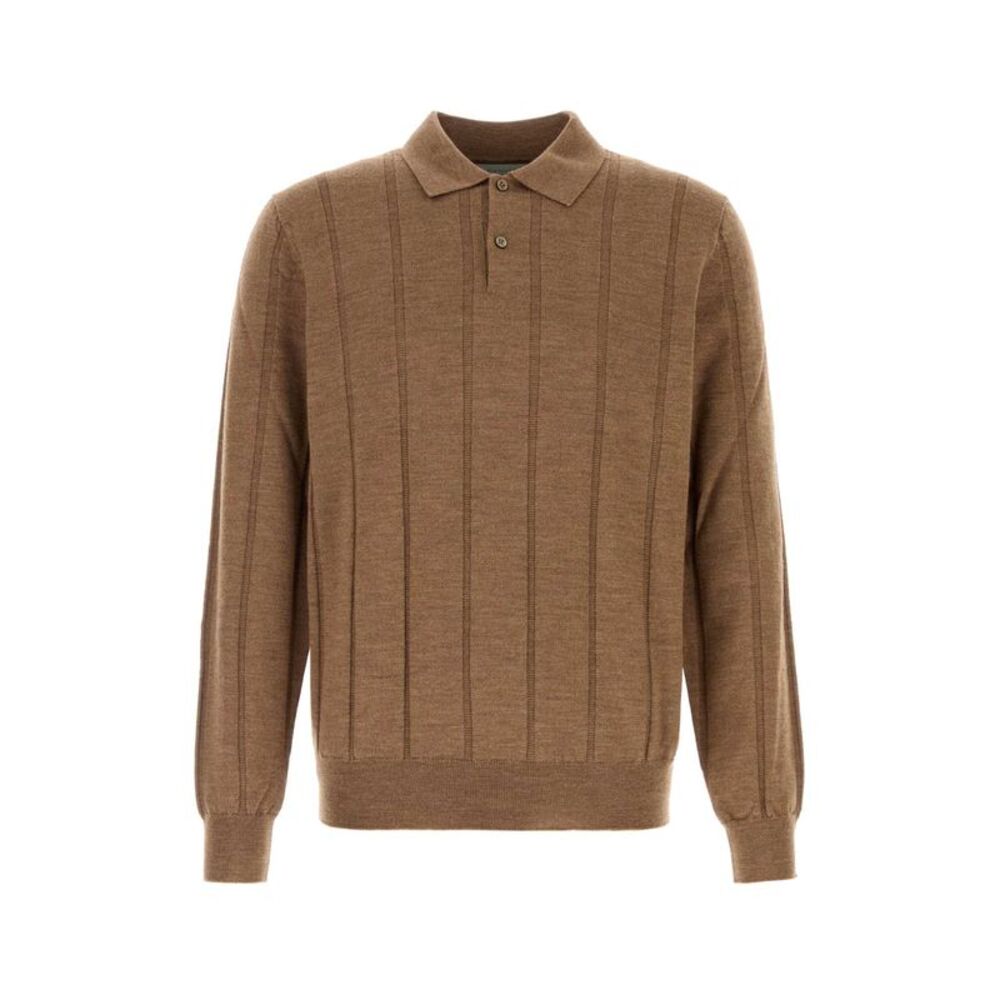 Canali Men Camel Wool Polo Shirt